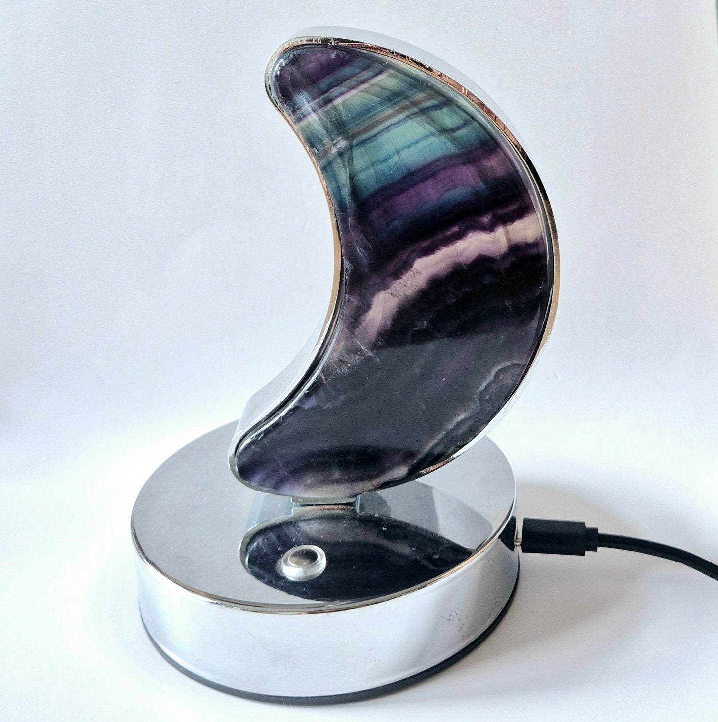 Candy Fluoriet maanlamp op zilverkleurige basis – met dimbare LED & USB-aansluiting