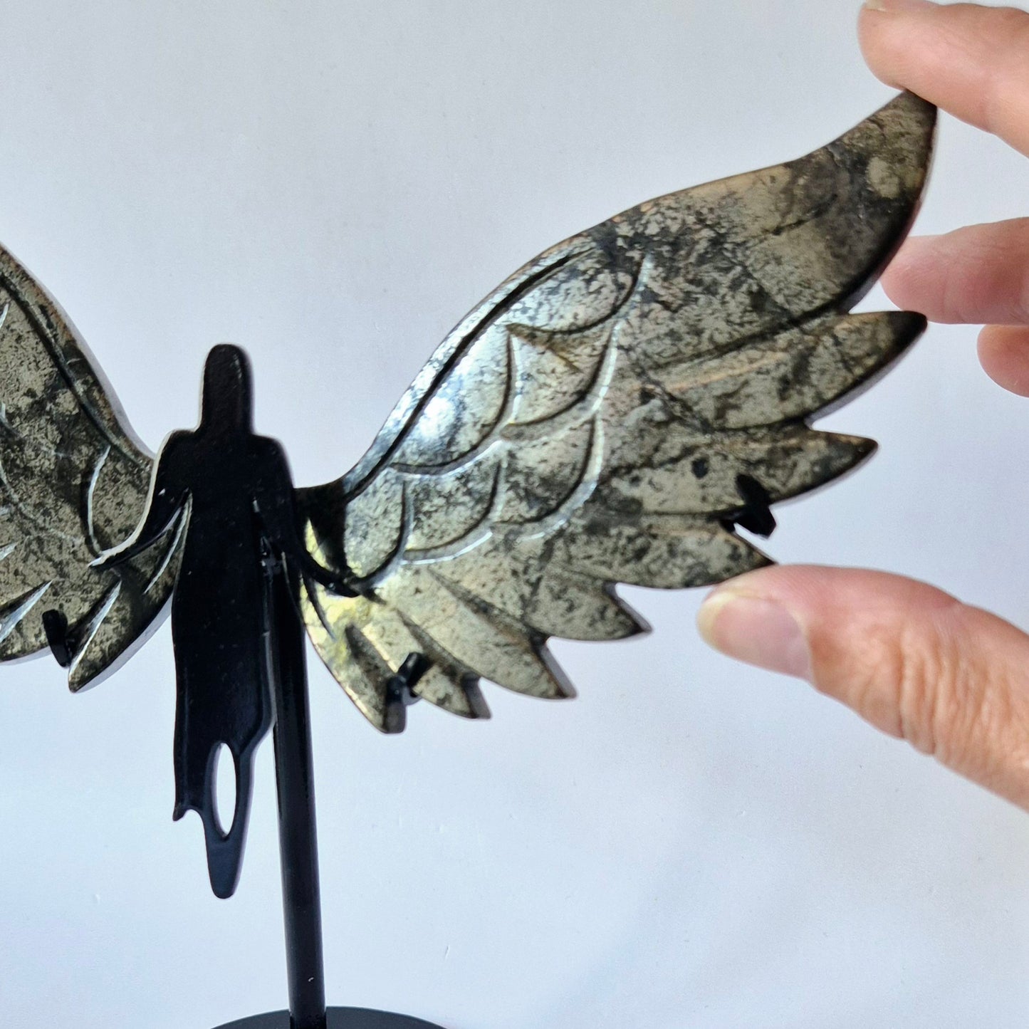 Large Druzy Pink Amethyst Gemstone Wings on Gold Metal Stand - #3