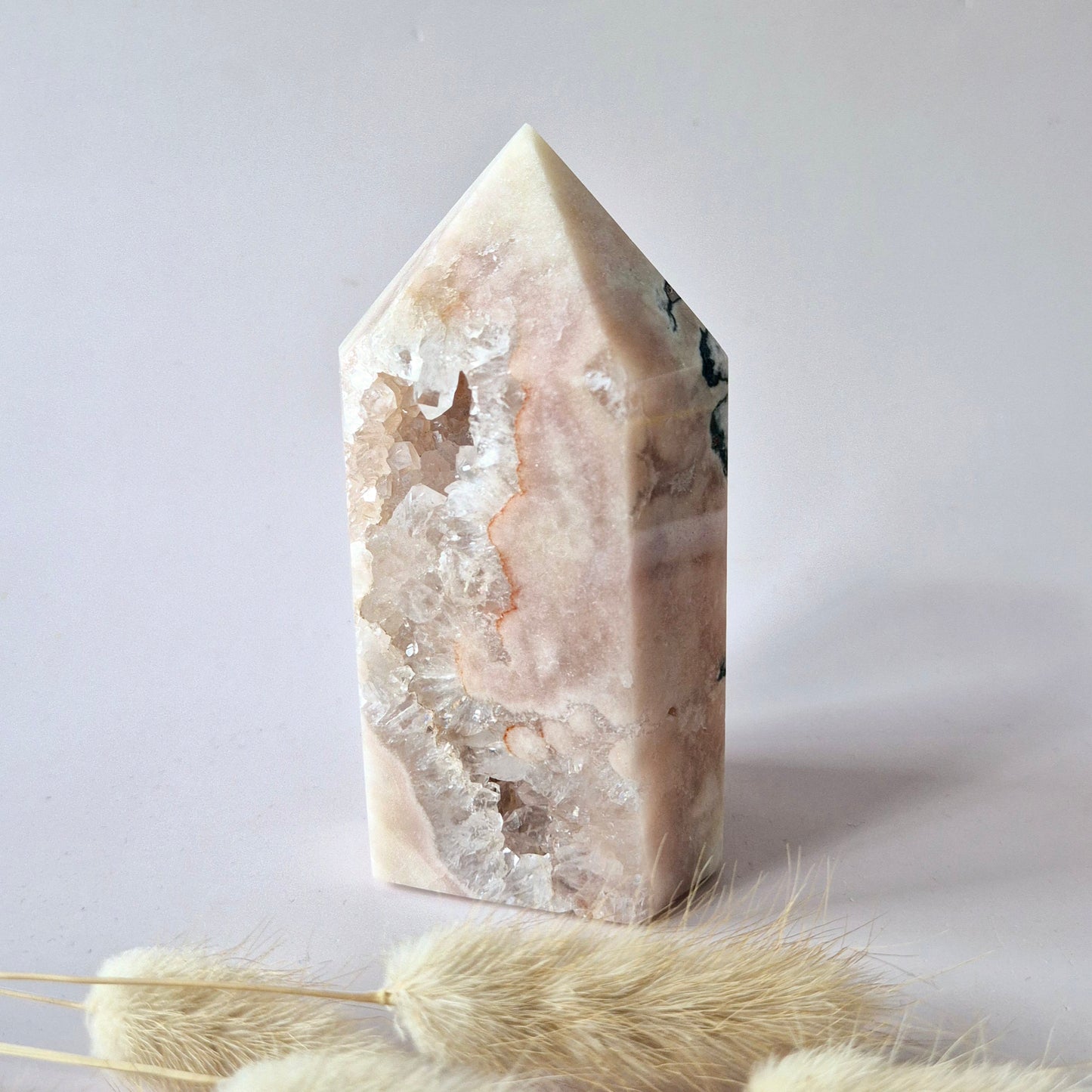 XL Pink Amethist Druzy Toren 12x5,5cm (423g) - Zachte kracht en rust voor het hart