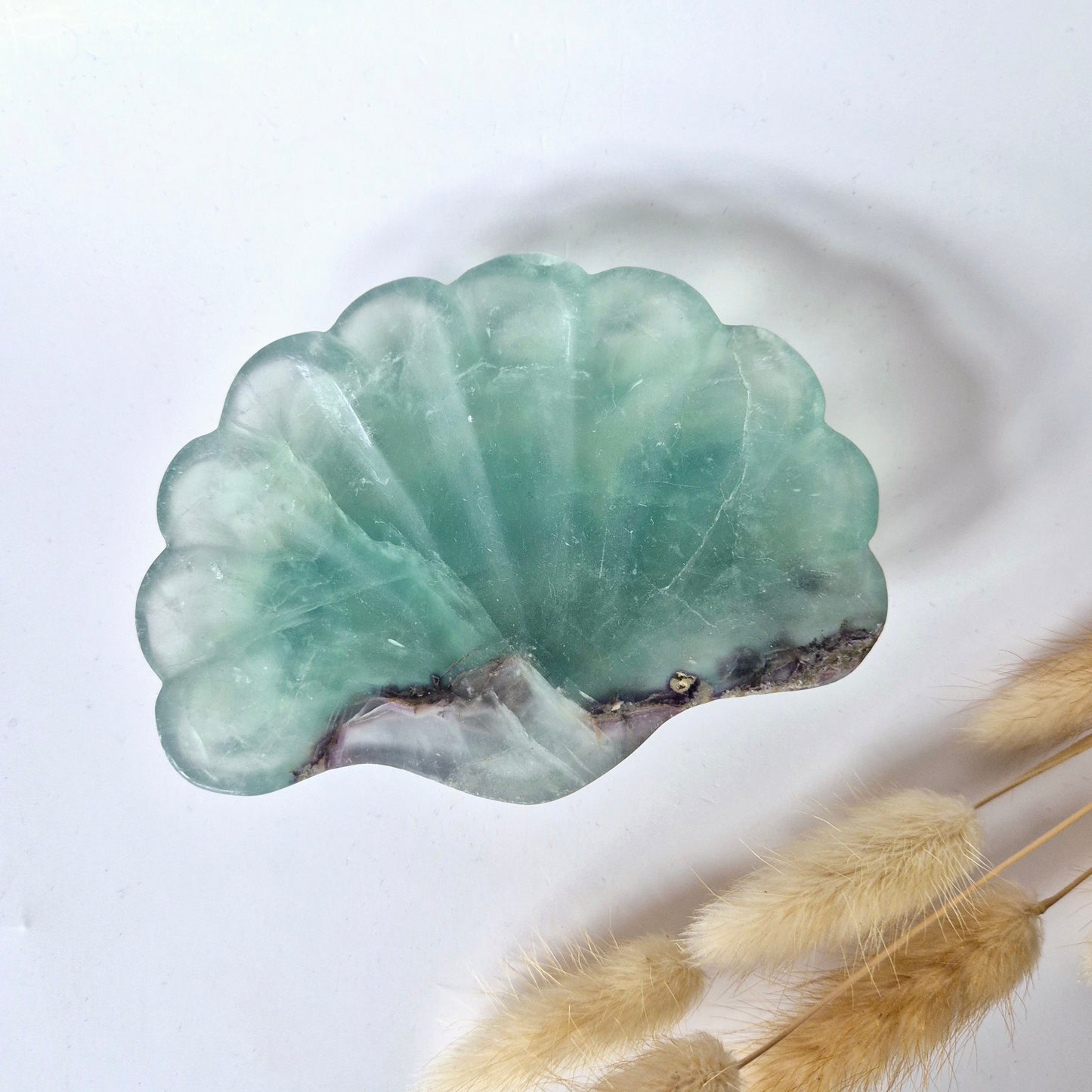 Edelsteen Carving Schaal Schelpvorm Groene Fluoriet #10 - Uniek Cadeau