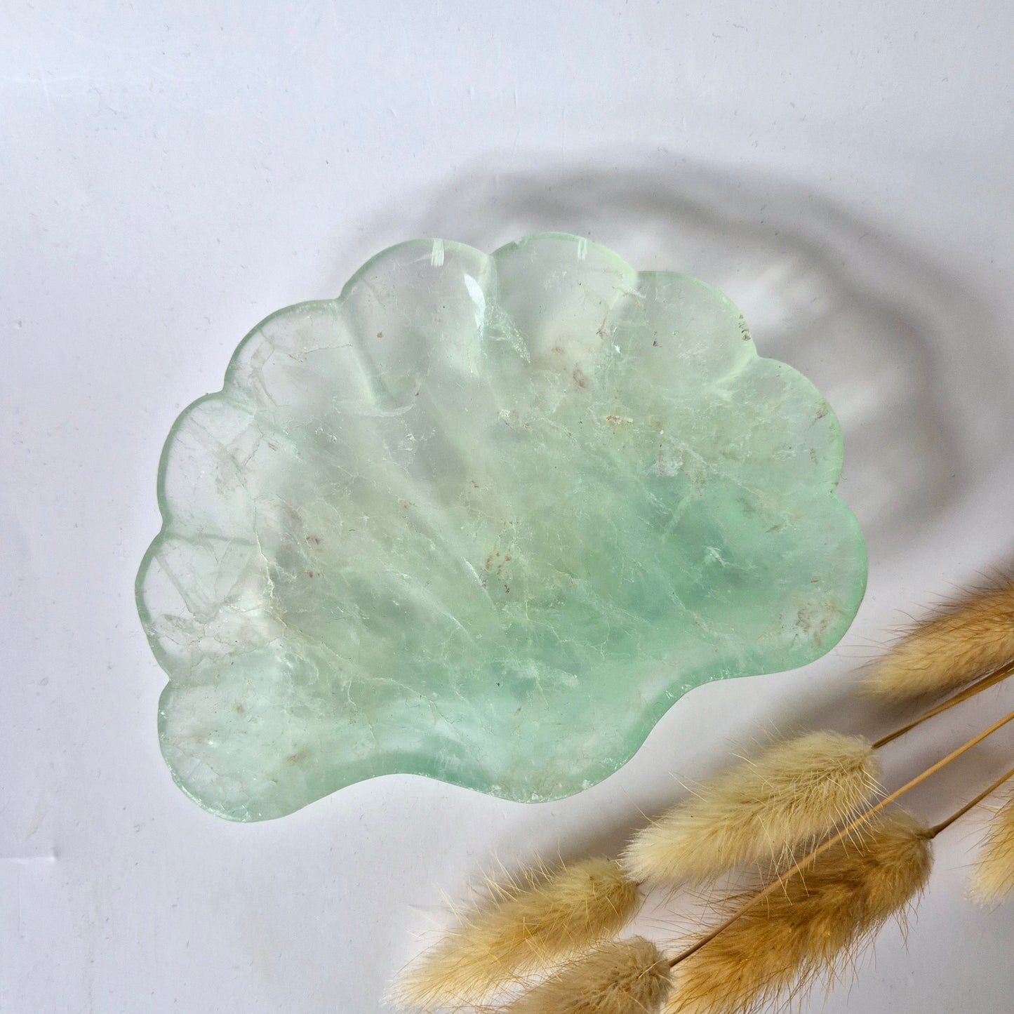 Edelsteen Carving Schaal Schelpvorm Groene Fluoriet #12 - Uniek Cadeau