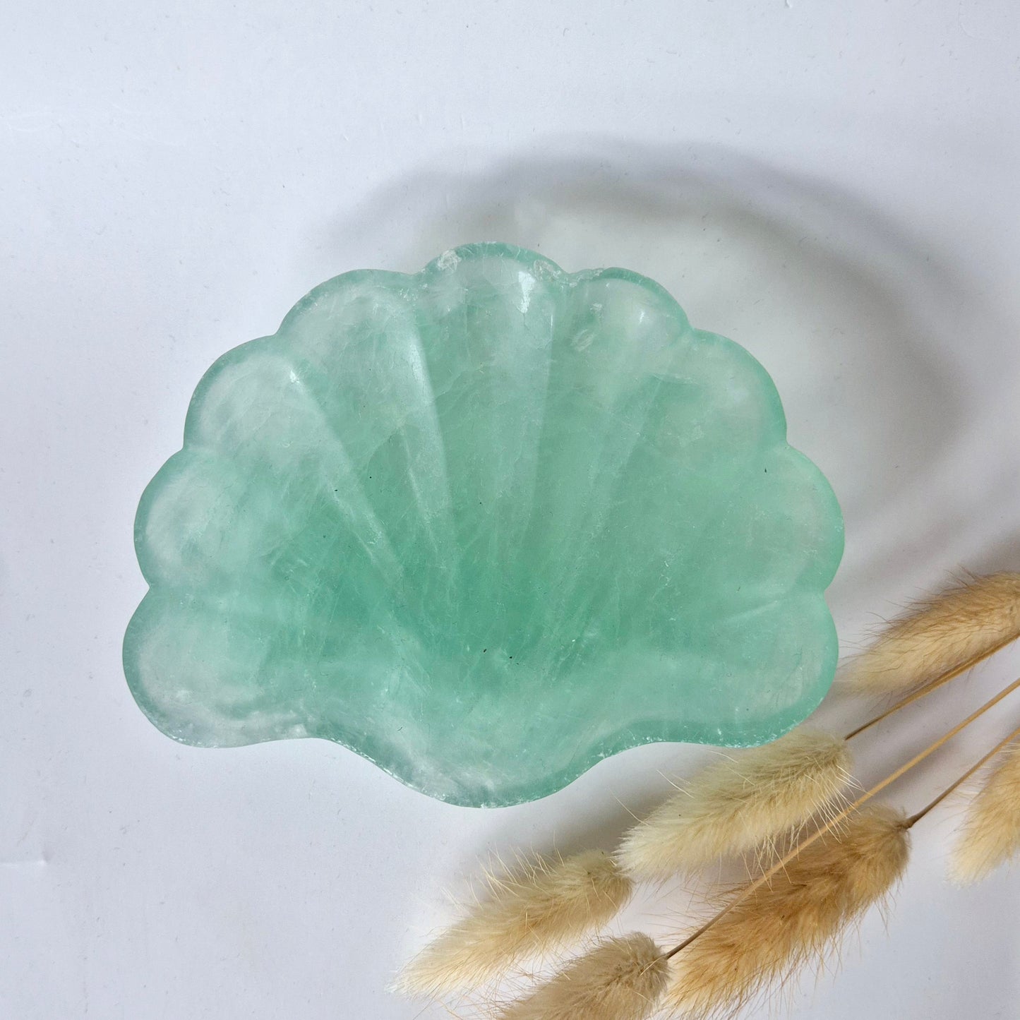 Edelsteen Carving Schaal Schelpvorm Groene Fluoriet #20 - Uniek Cadeau