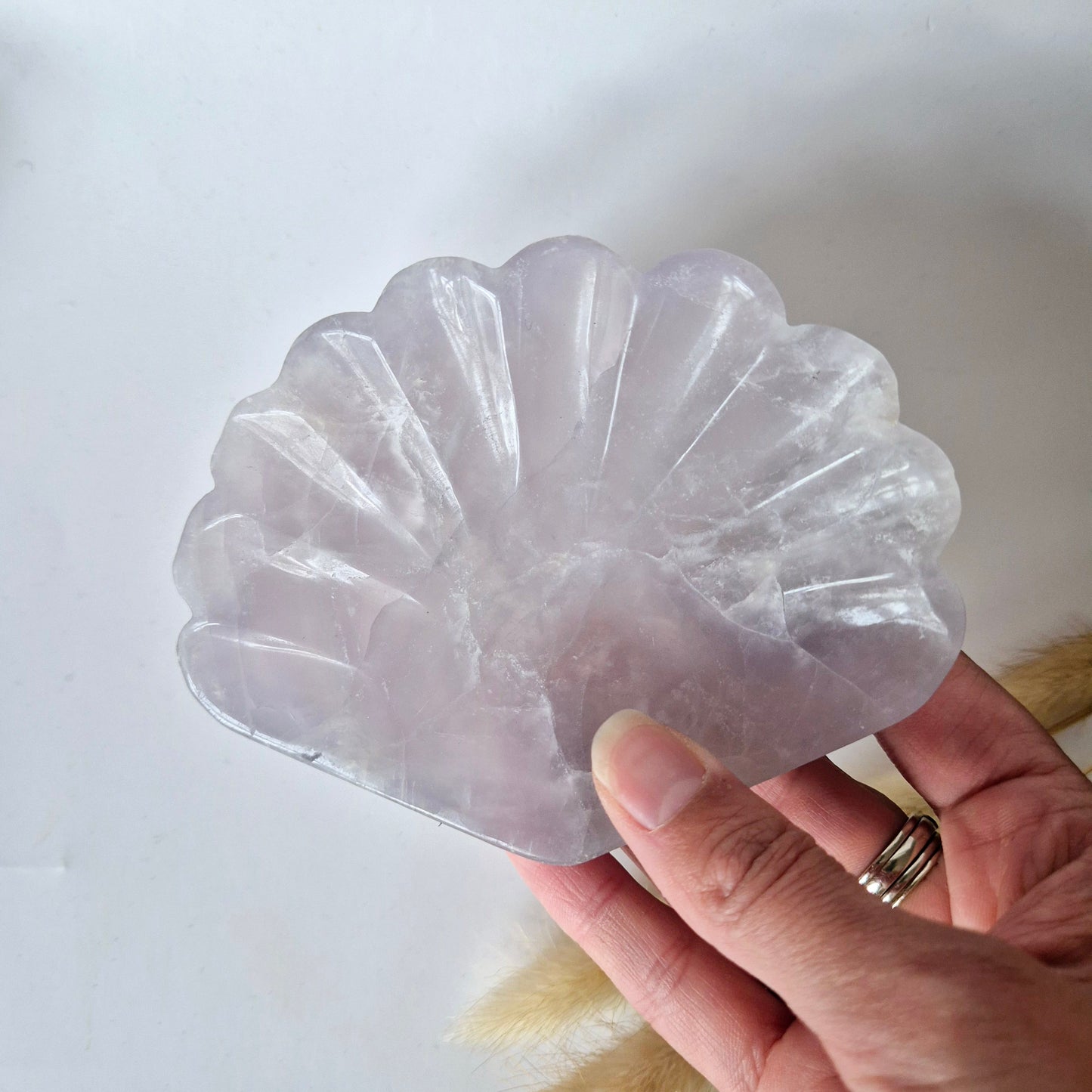 Edelsteen Carving Schaal Schelpvorm Fluoriet #22 - Uniek Cadeau