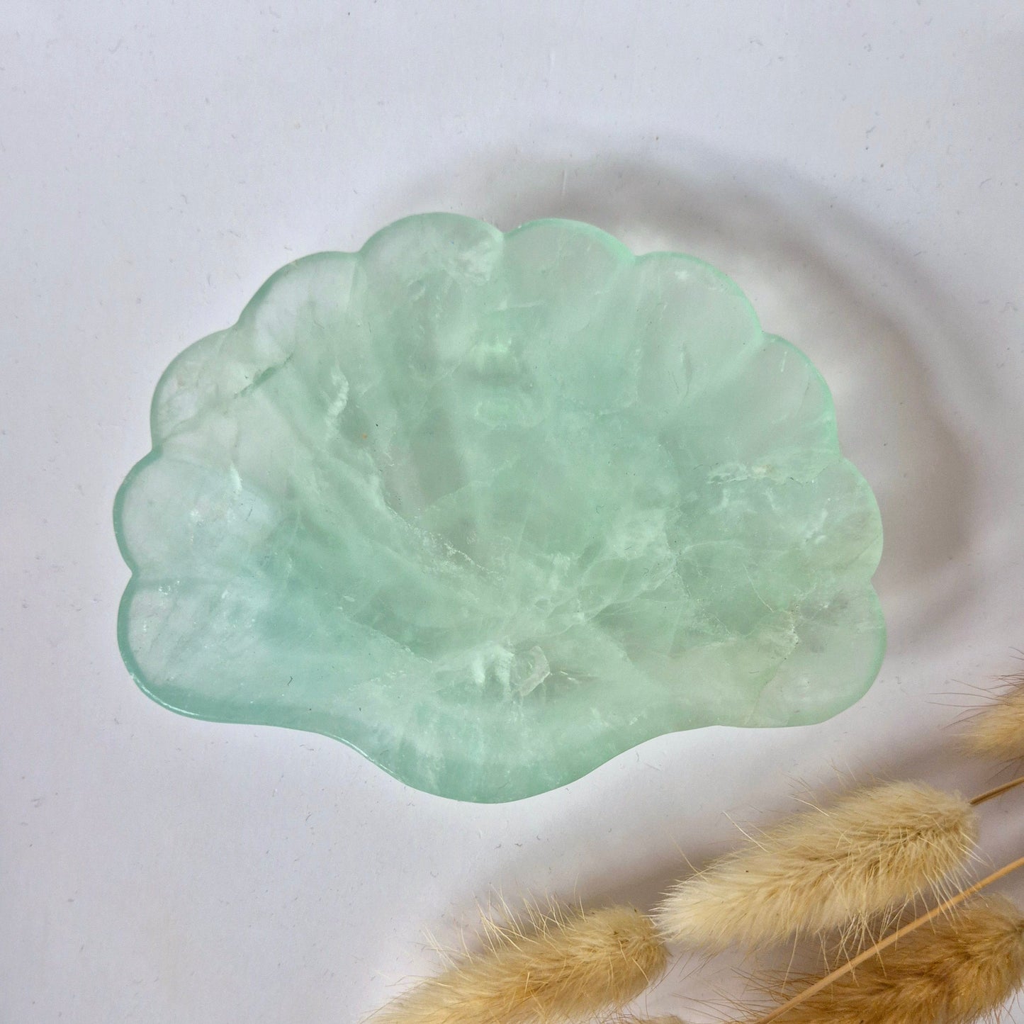 Edelsteen Carving Schaal Schelpvorm Groene Fluoriet #26 - Uniek Cadeau
