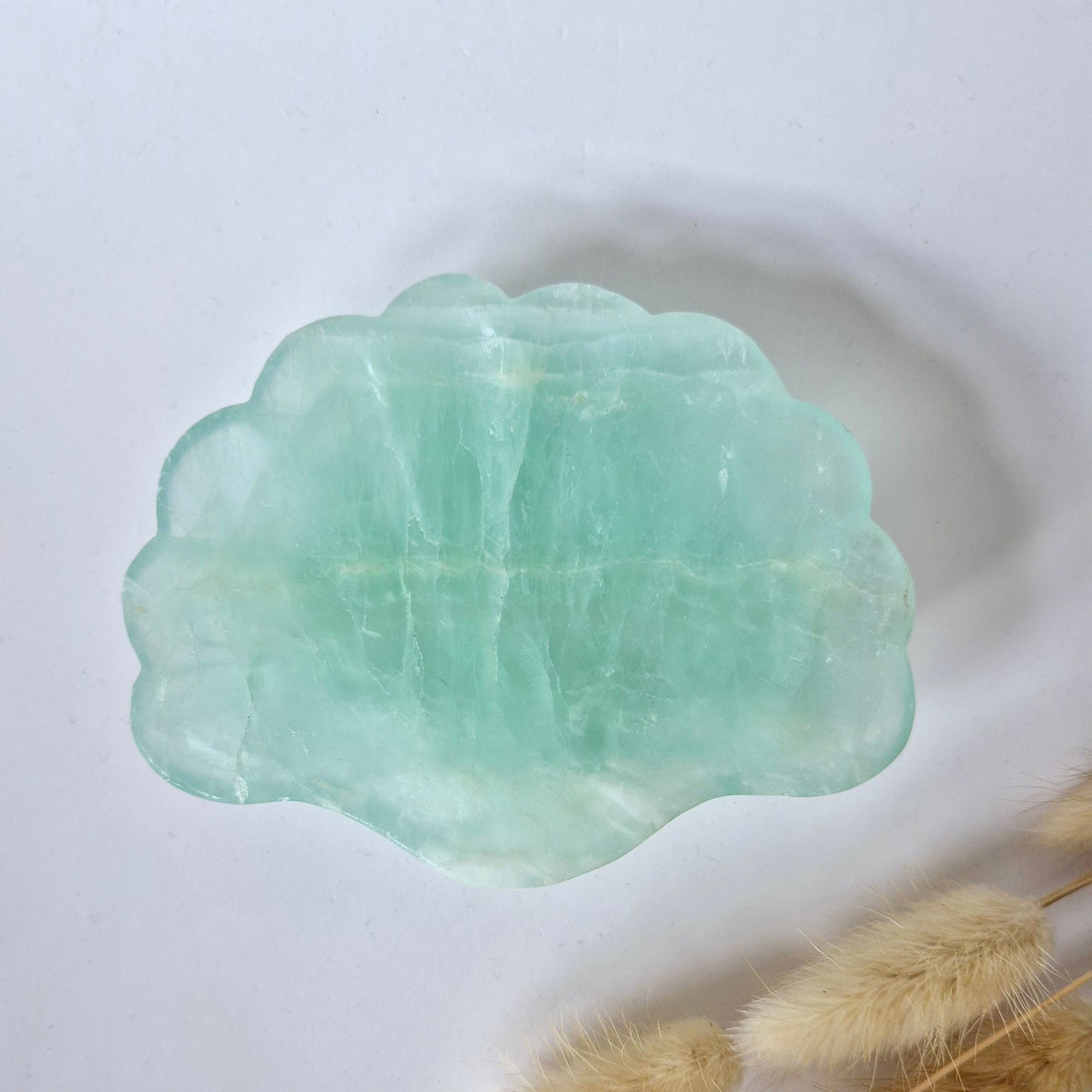 Edelsteen Carving Schaal Schelpvorm Groene Fluoriet #27 - Uniek Cadeau