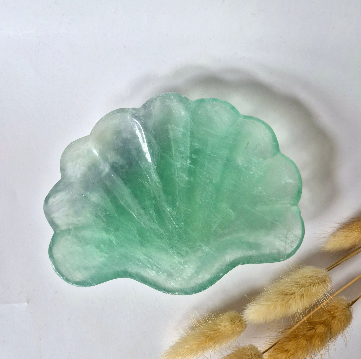 Edelsteen Carving Schaal Schelpvorm Groene Fluoriet #30 - Uniek Cadeau