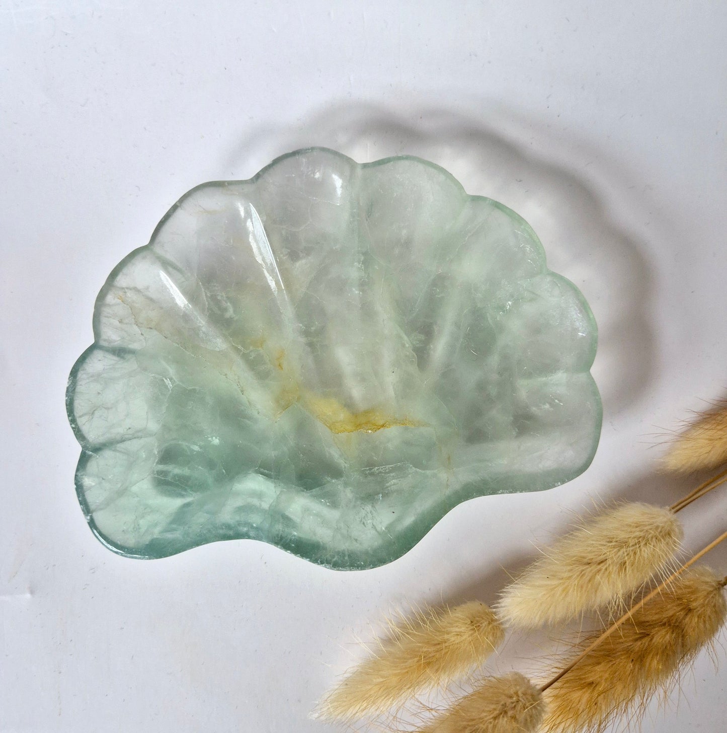 Edelsteen Carving Schaal Schelpvorm Groene Fluoriet #31 - Uniek Cadeau