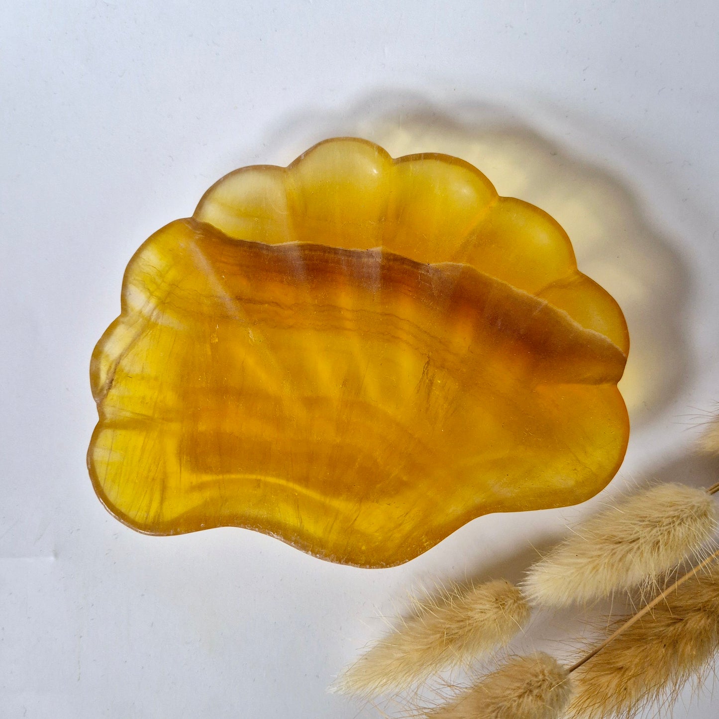 Edelsteen Carving Schaal Schelpvorm Gele Fluoriet #35 - Uniek Cadeau