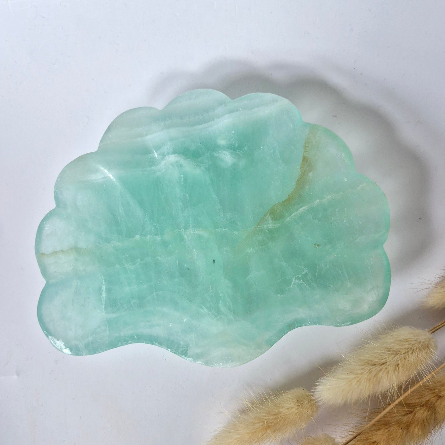 Edelsteen Carving Schaal Schelpvorm Groene Fluoriet #36 - Uniek Cadeau