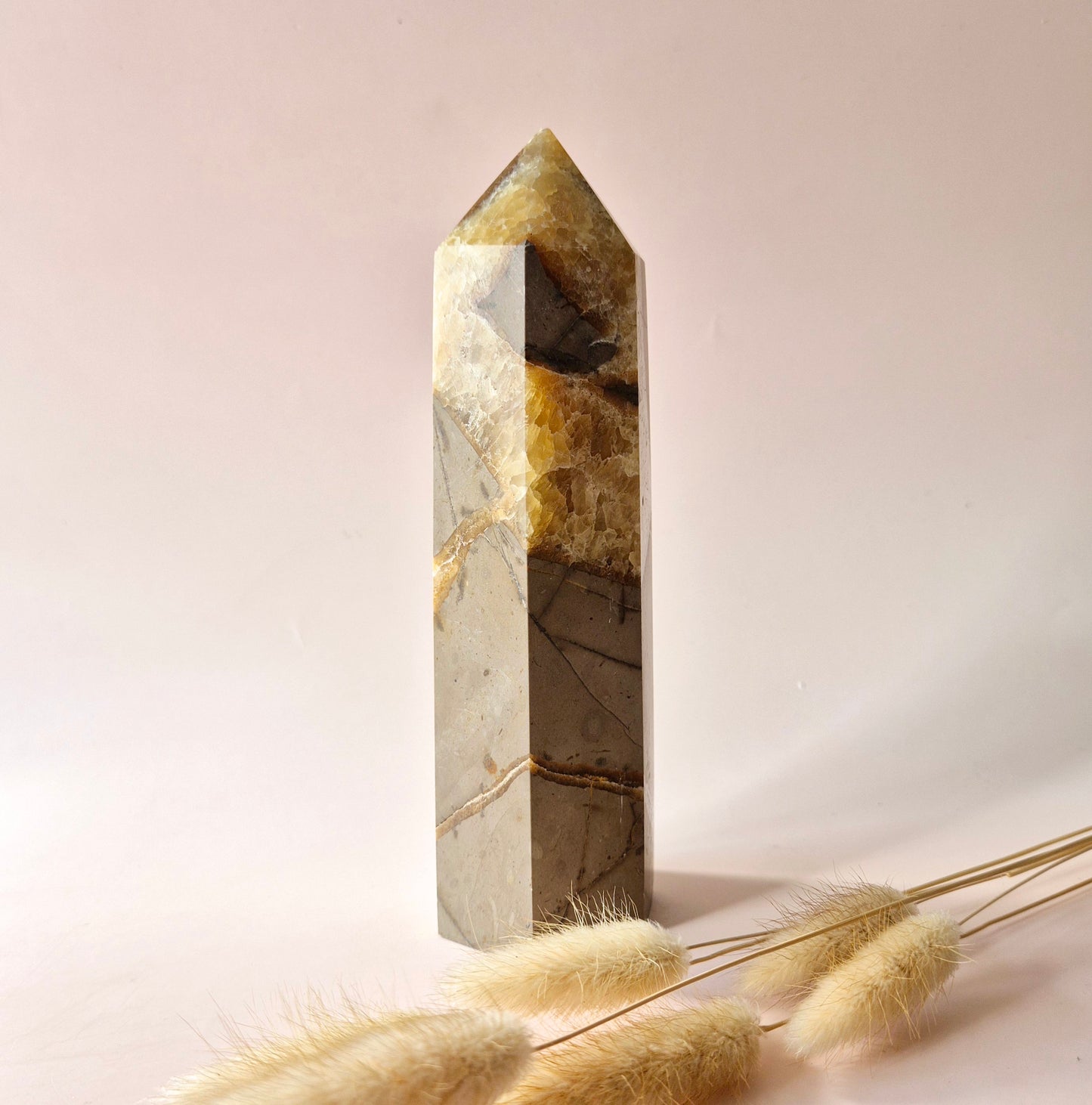 XXL Septarian Toren – 800g Kracht & Spirituele Rust Drakensteen Septarie obelisk statement piece
