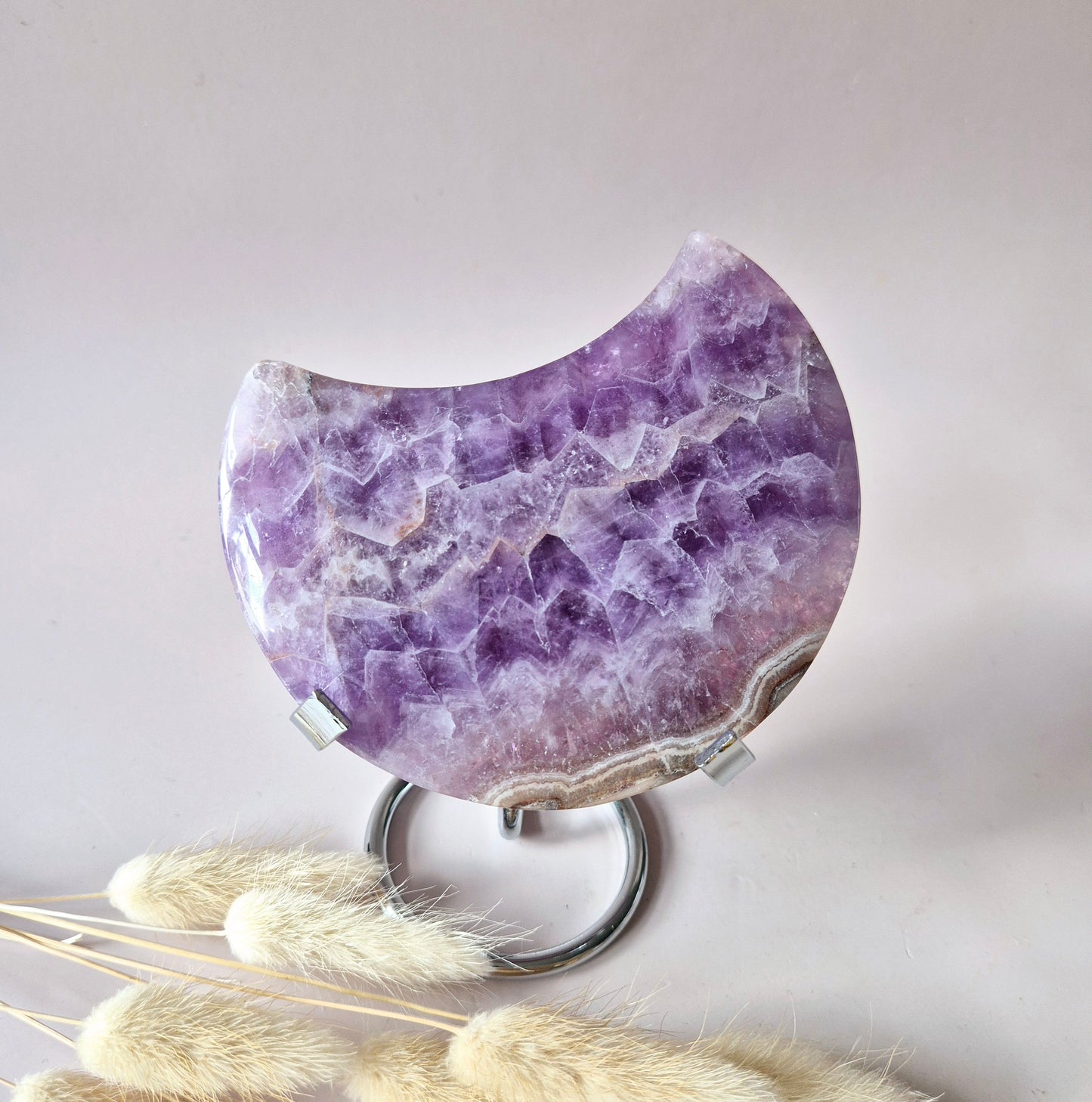 XL Amethist Agaat Edelsteen Maan (314g) – Inclusief Standaard