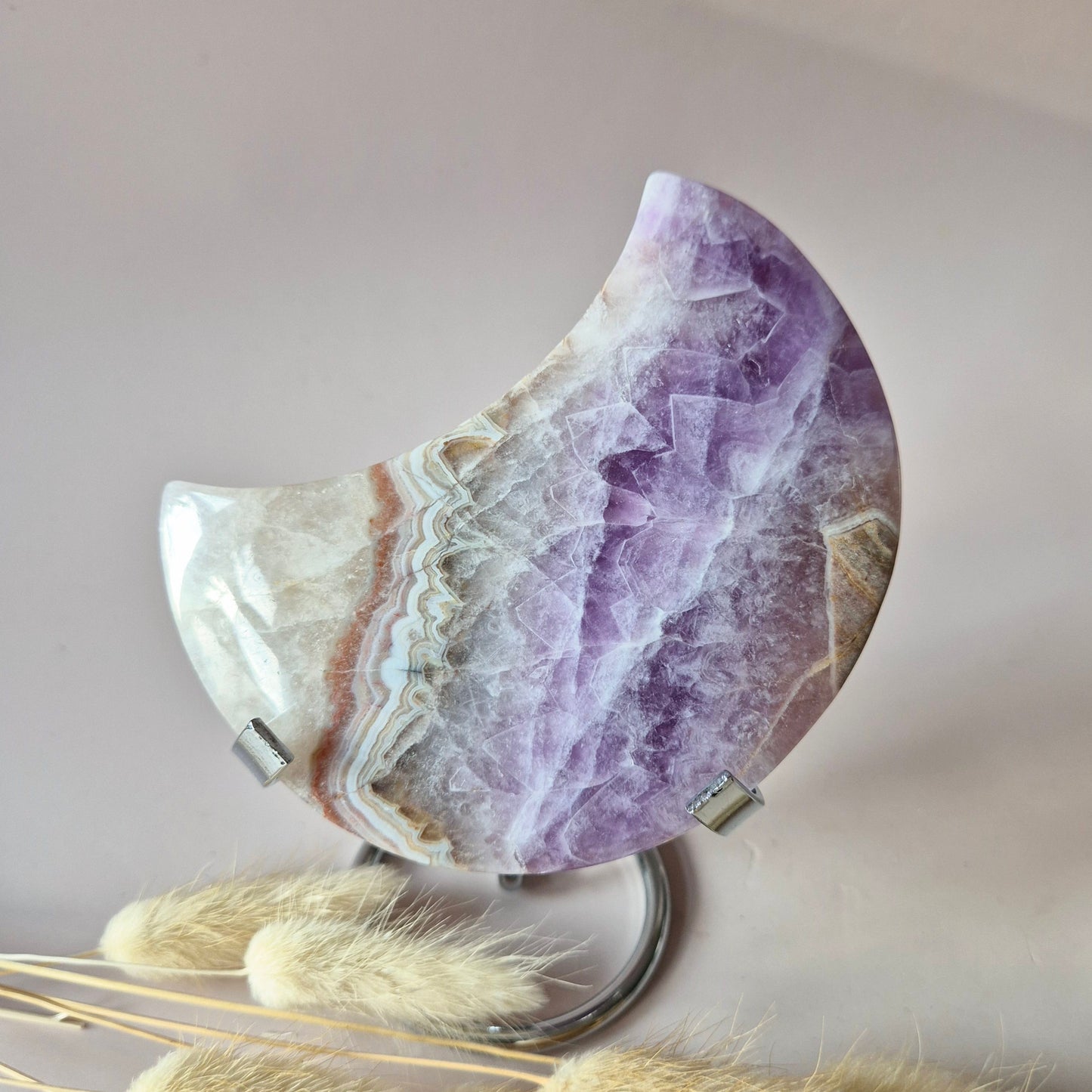 XL Amethist Agaat Edelsteen Maan (325g) – Inclusief Standaard