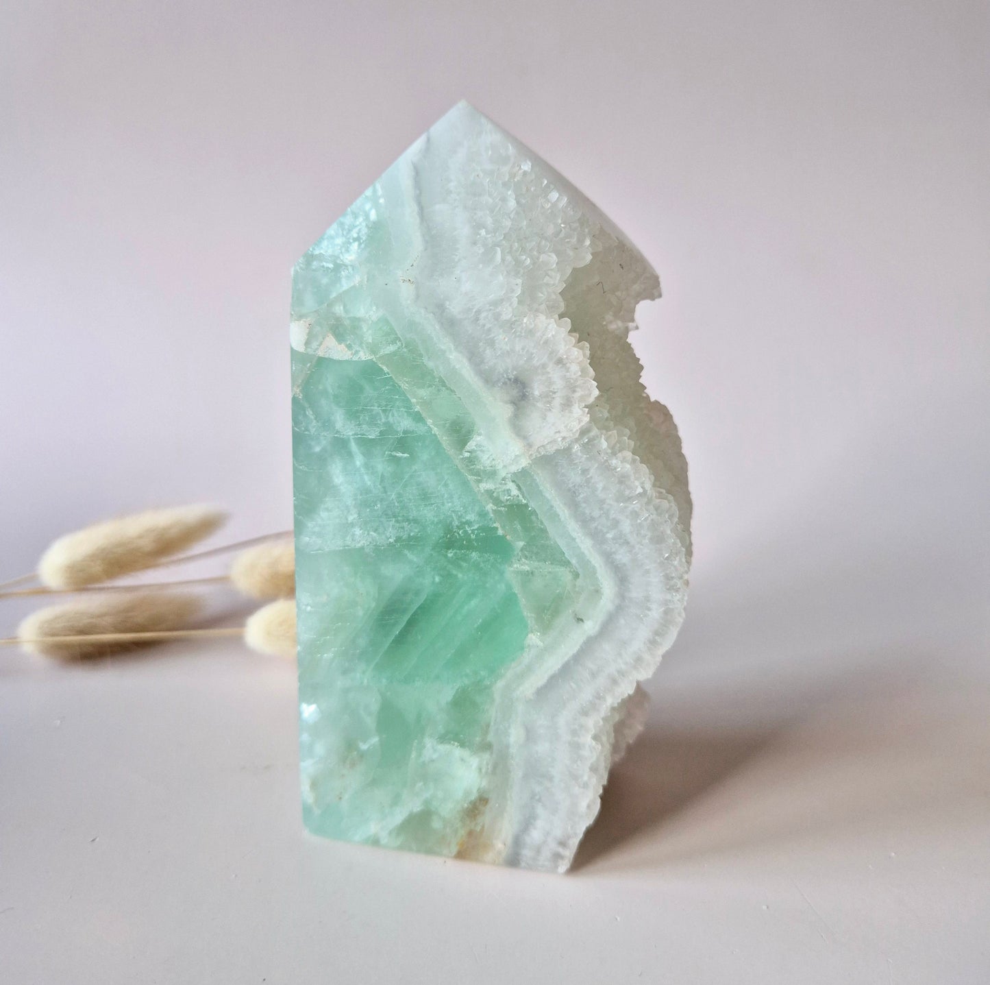 Grüne Fluoritspitze – Roh & Poliert | Einzelstück 524 Gramm