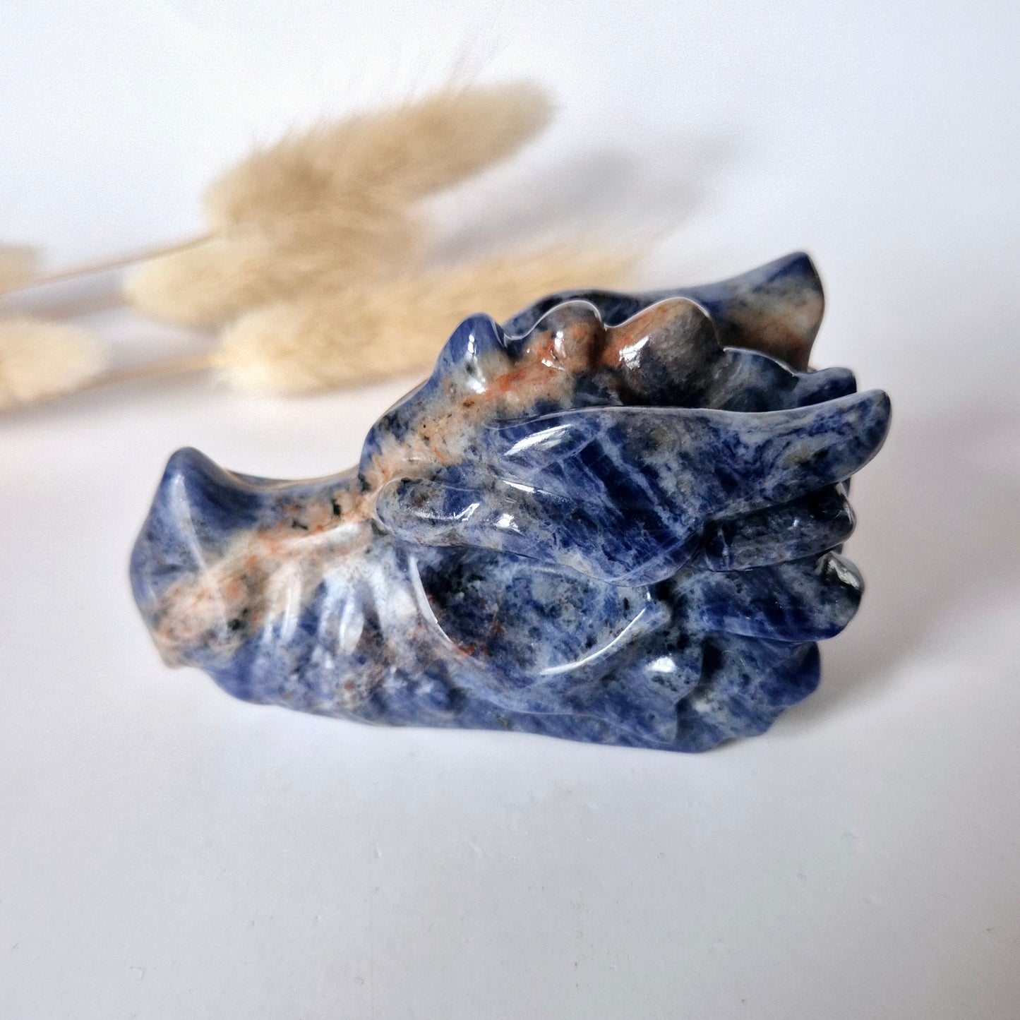 Edelsteen Drakenschedel van Sodaliet – 7cm - Dragon Skull carving