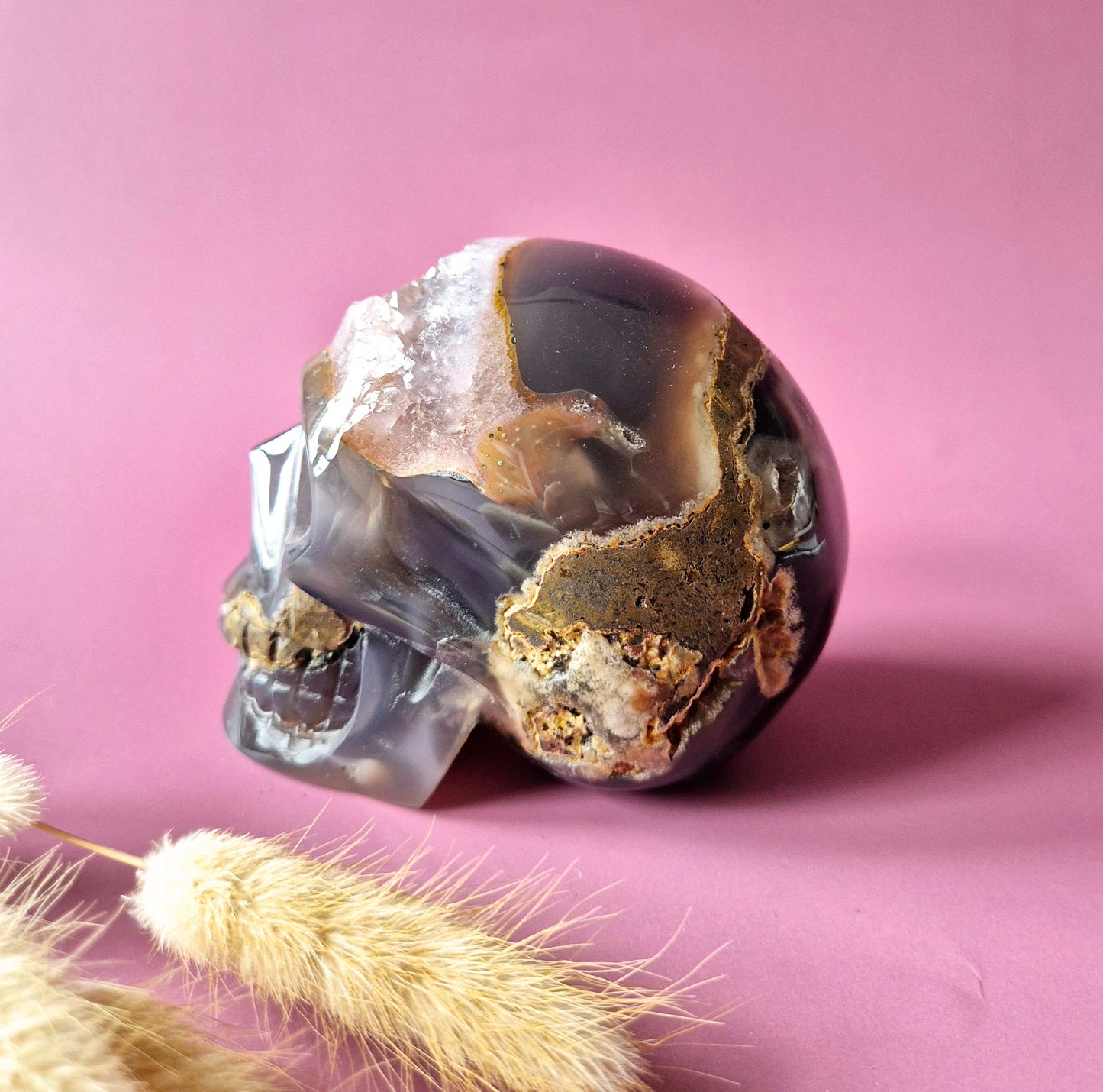 XL Edelsteinschädel Moosachatschädel Nr. 8 - 10cm 600 Gramm Schädel