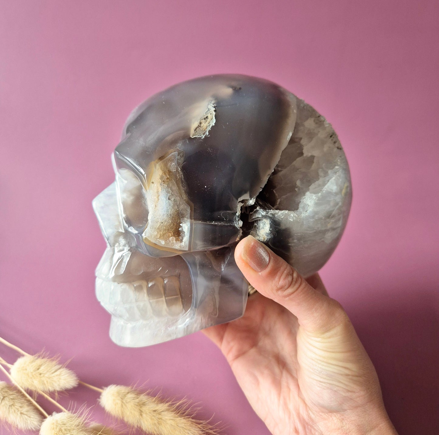 XL Edelsteinschädel Moosachatschädel Nr. 8 - 10cm 600 Gramm Schädel