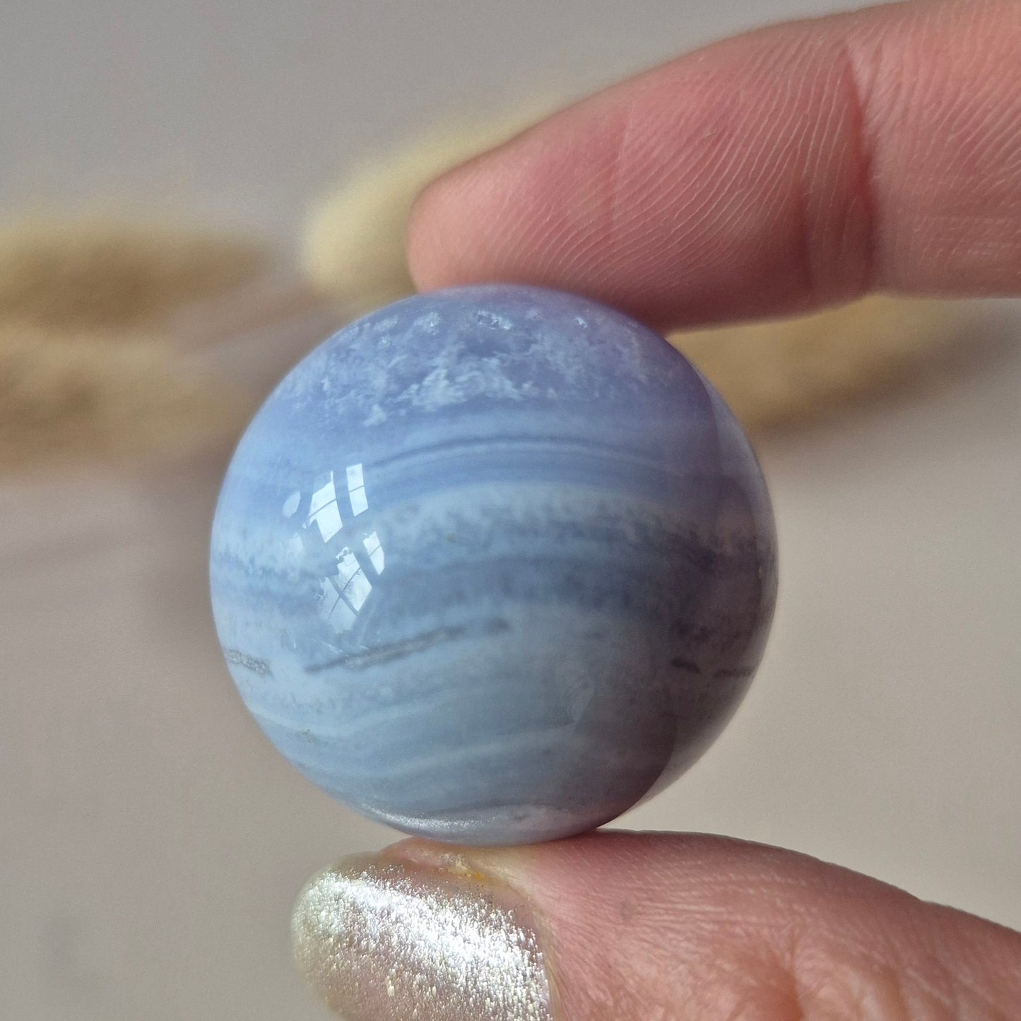 Kristallen Bol Blue Lace Agate (3–4 cm) Edelsteen Sphere - Kalmte • Zachte communicatie • Innerlijke vrede