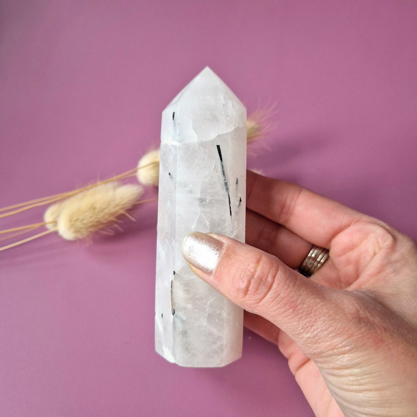 Edelsteen Zwarte Toermalijn in Kwarts Toren (8–10 cm) Beschermend • Zuiverend • Balancerend