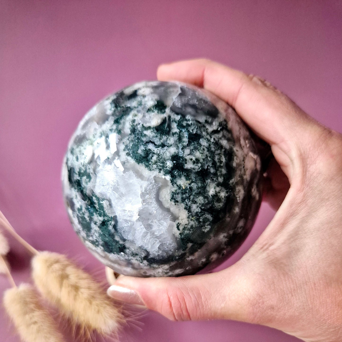 Crystal Gemstone Ball Moss Agate Druzy sphere 85mm - #1 834g