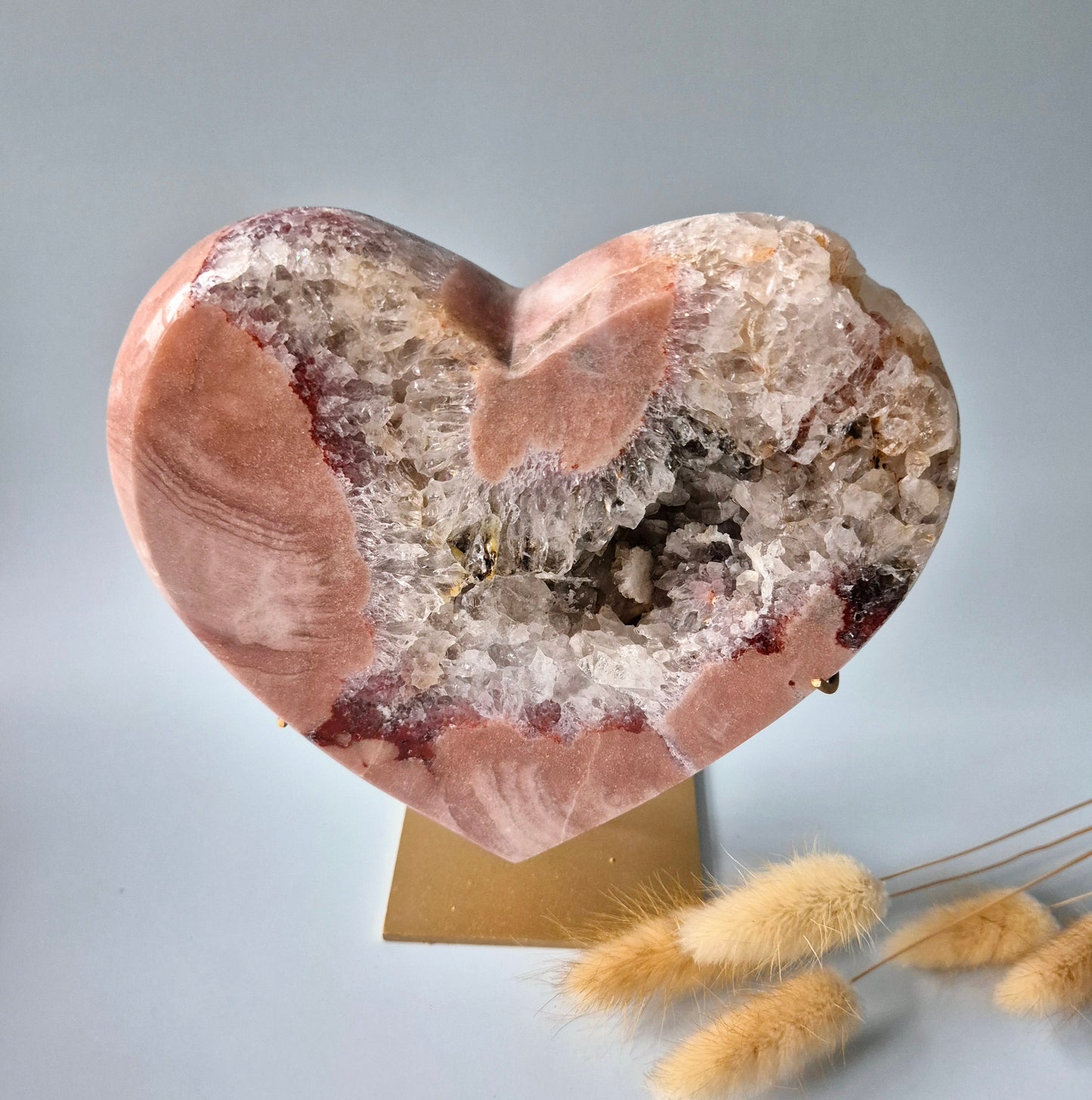 XL Edelsteen Druzy Pink Amethyst Hart – Hoge Kwaliteit ± 1202 g | incl. metalen standaard | uniek stuk Roze Amethist