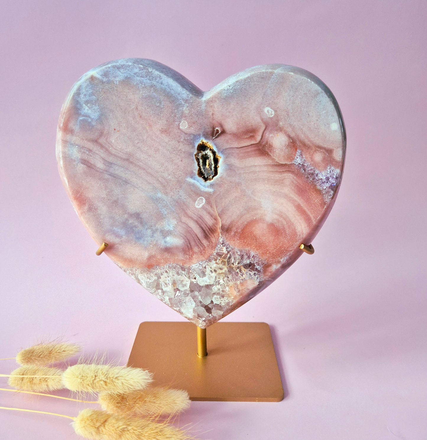 XL Edelsteen Druzy Pink Amethyst Hart – Hoge Kwaliteit ±1645g | incl. metalen standaard | uniek stuk Roze Amethist
