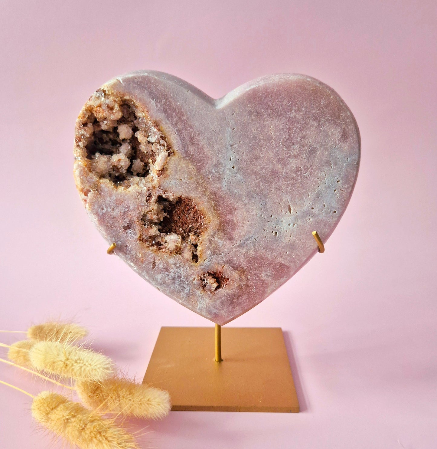 XL Edelsteen Druzy Pink Amethyst Hart – Hoge Kwaliteit ±800g | incl. metalen standaard | uniek stuk Roze Amethist