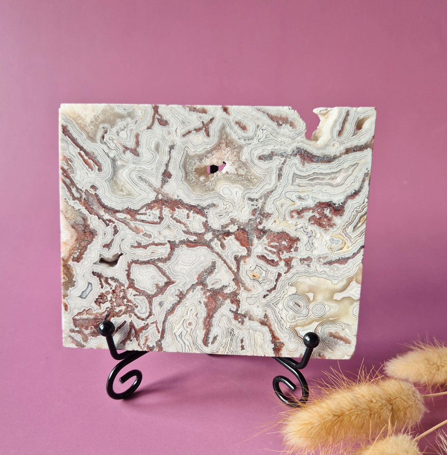 Crazy Lace Agate Slab op standaard – 265g (druzy edelsteen)