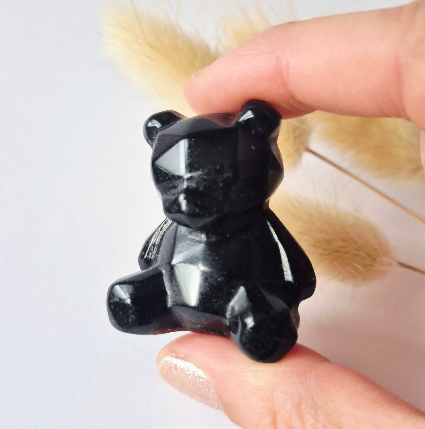 Edelsteen Facet Beer 5cm Crystal Carving – Zwarte Obsidiaan