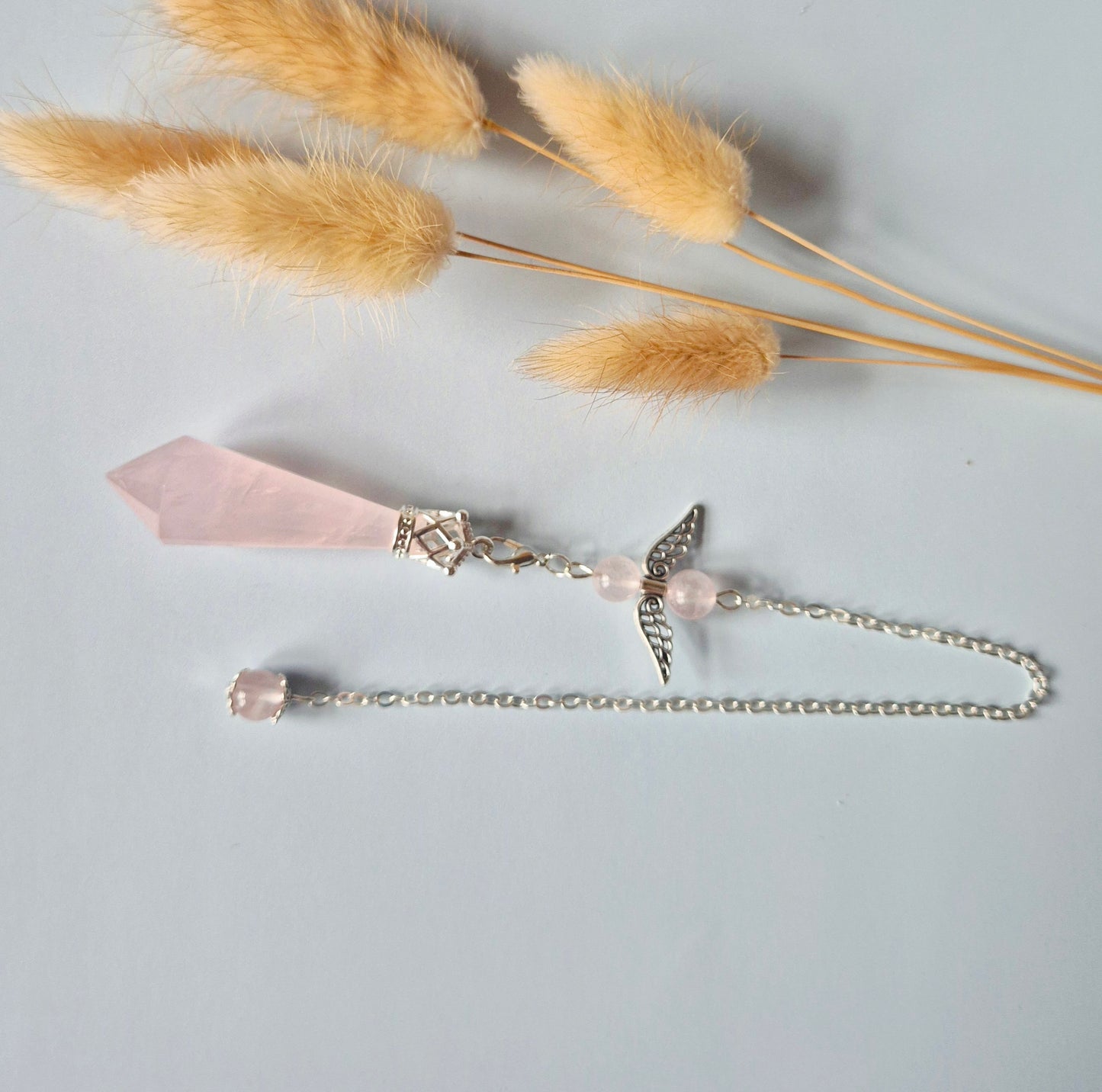 Edelsteen Hoge Kwaliteit Rozenkwarts Pendel – 8-zijdig Gefacetteerd (± 5 cm)