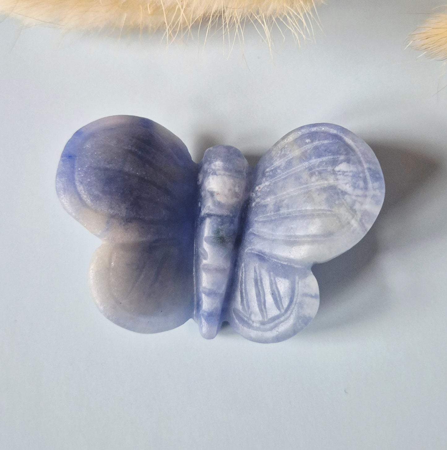 Edelsteen 3D Vlinder 6x5 cm – Licht Sodaliet (ronde vleugels)