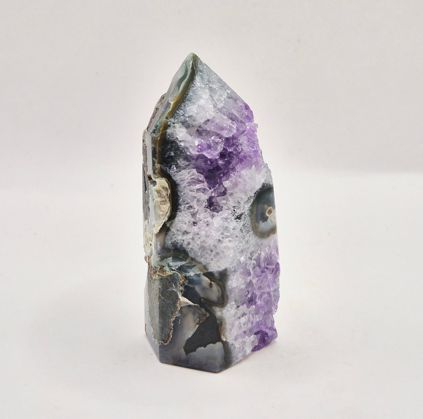 Amethist Agaat Punt Uruguay 97g – Hoogwaardige Druzy Edelsteen met Natuurlijke Agaatbanden