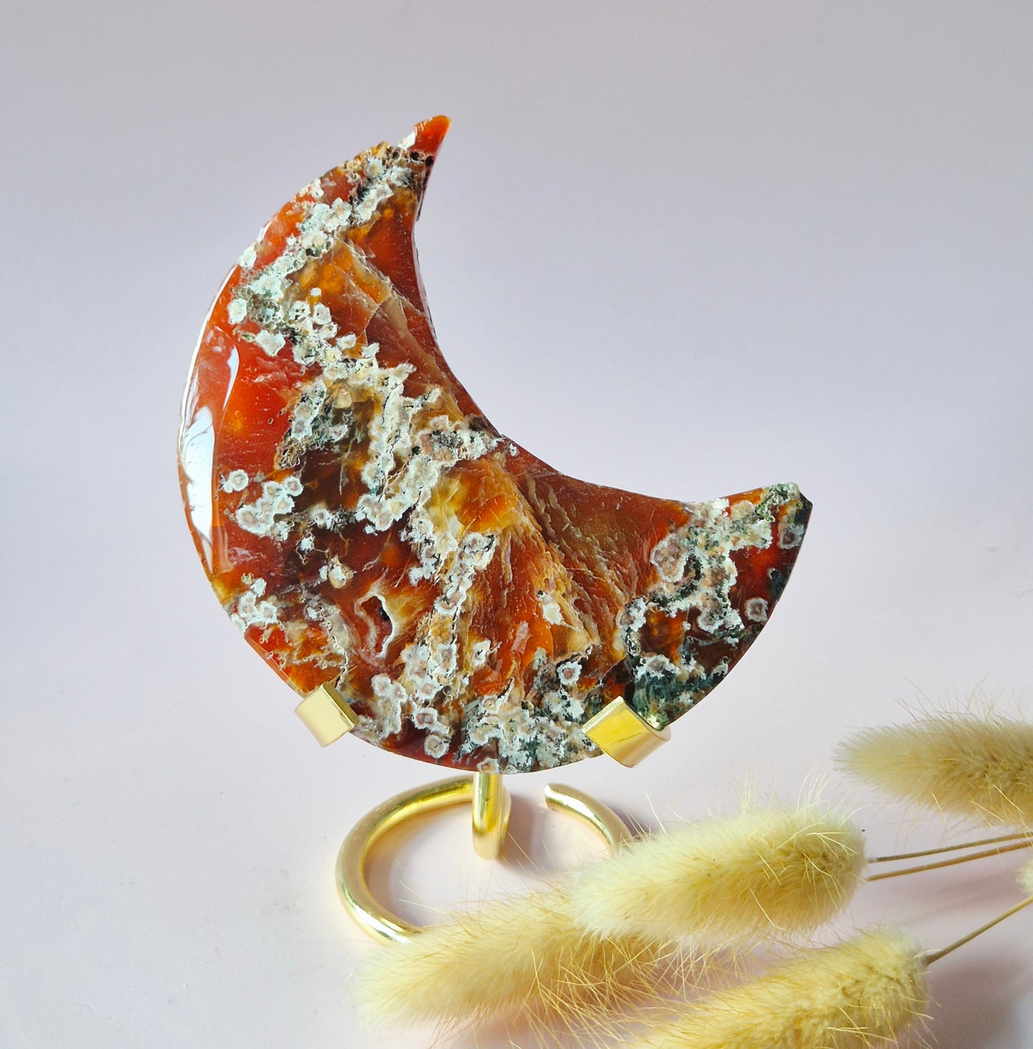 Roter Druzy-Moosachat-Mond (10-12 cm) auf Ständer – Nr. 3
