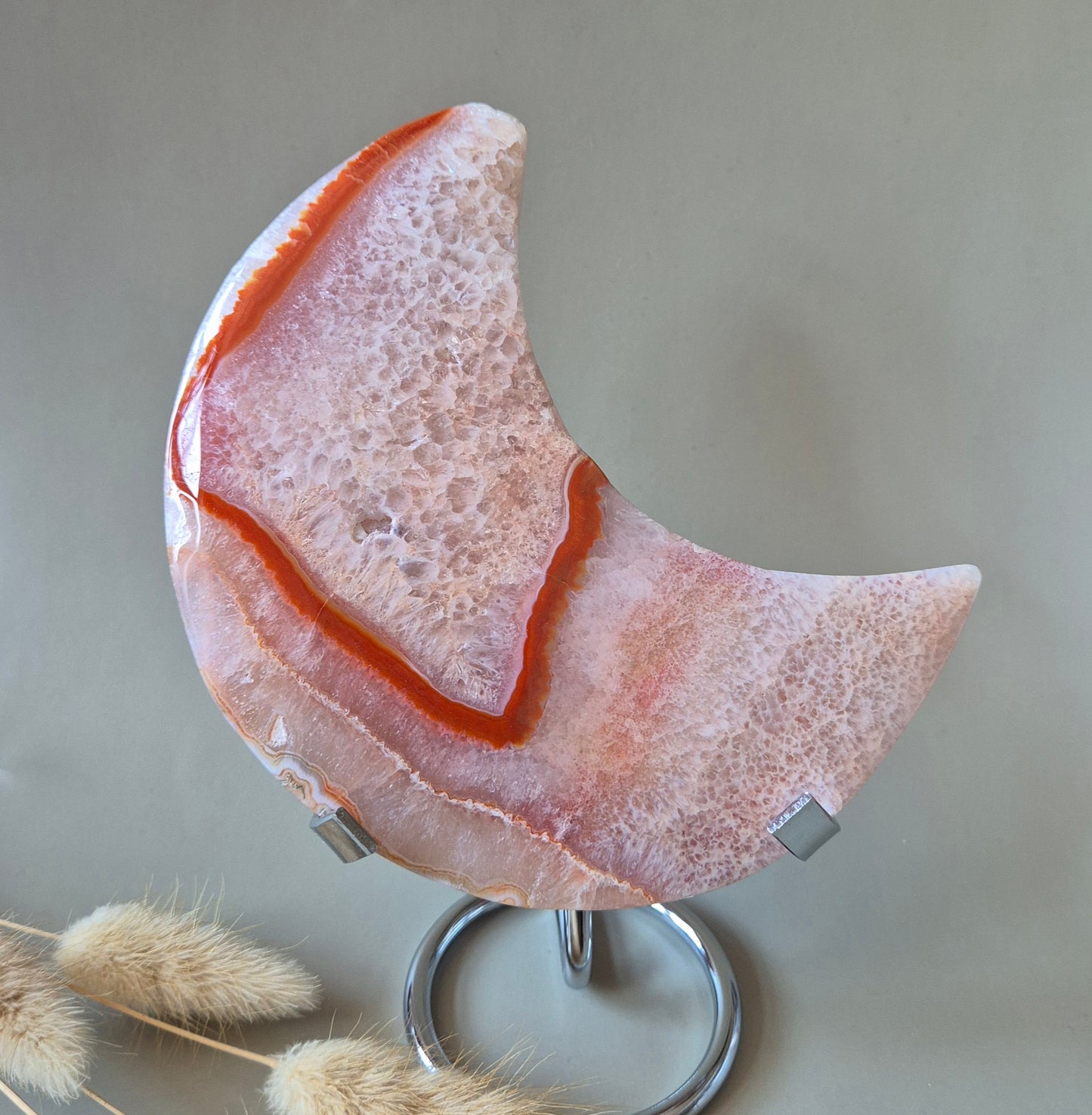Roter Druzy-Moosachat-Mond (10-12 cm) auf Ständer – Nr. 3