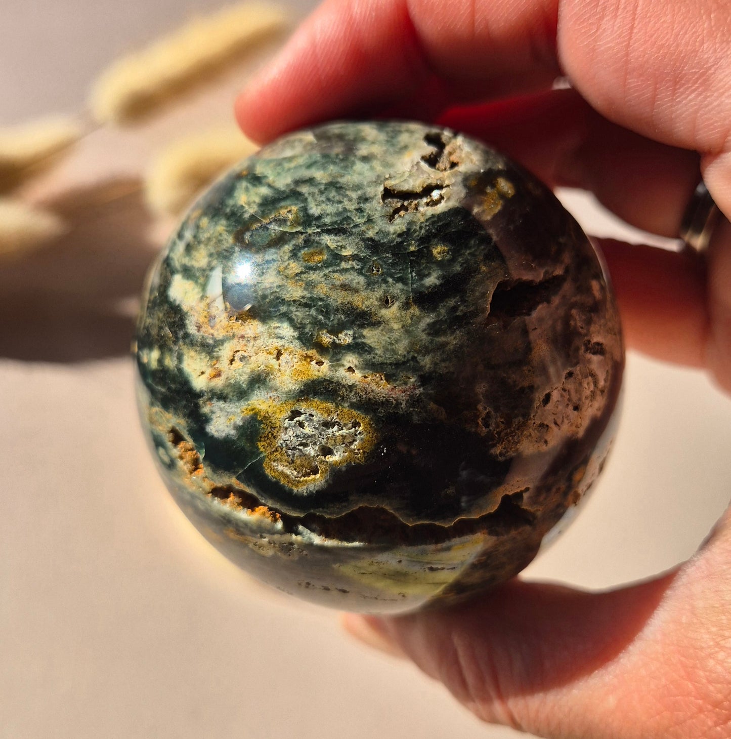Kristall Edelstein Kugel Moosachat Druzy Kugel 82mm 700g