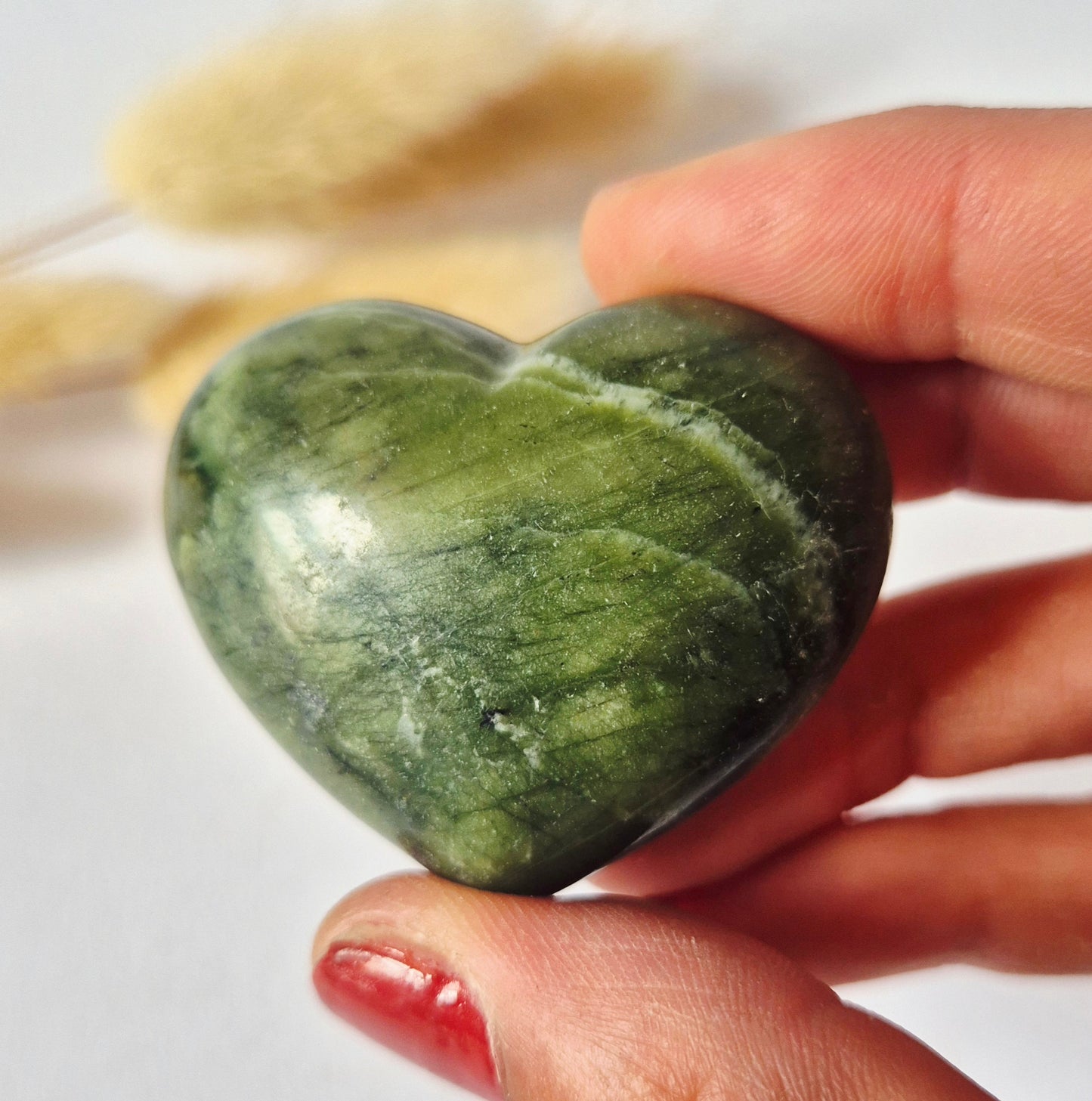 Edelsteen Bol Hartje Zaksteen 3-4cm – Groene Jade