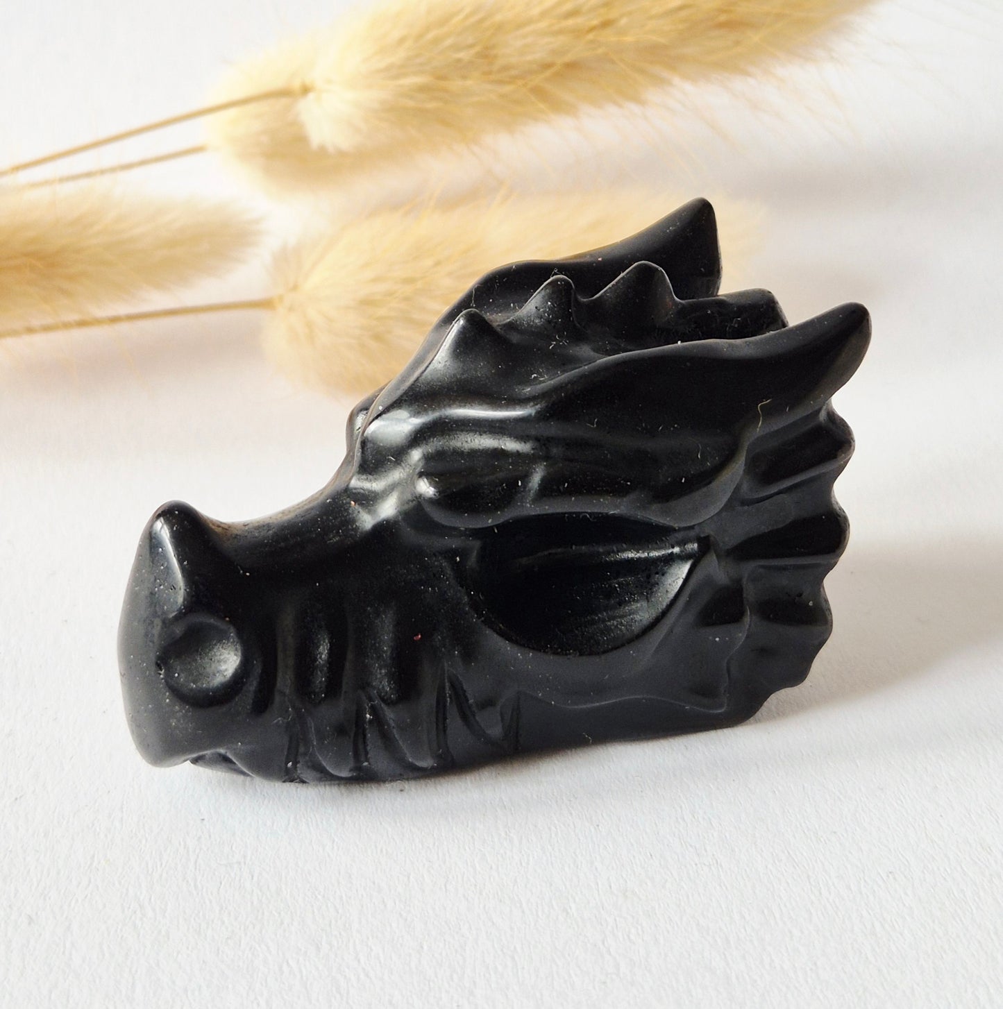 Zwarte Obsidiaan Dragon Skull – 6 cm (Halloween collectie)