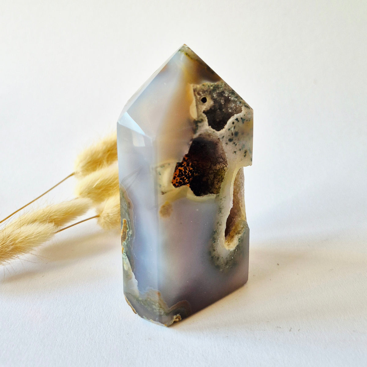 Druzy Agaat Toren uit Uruguay 357 gram | Natuurlijke Geode Edelsteen