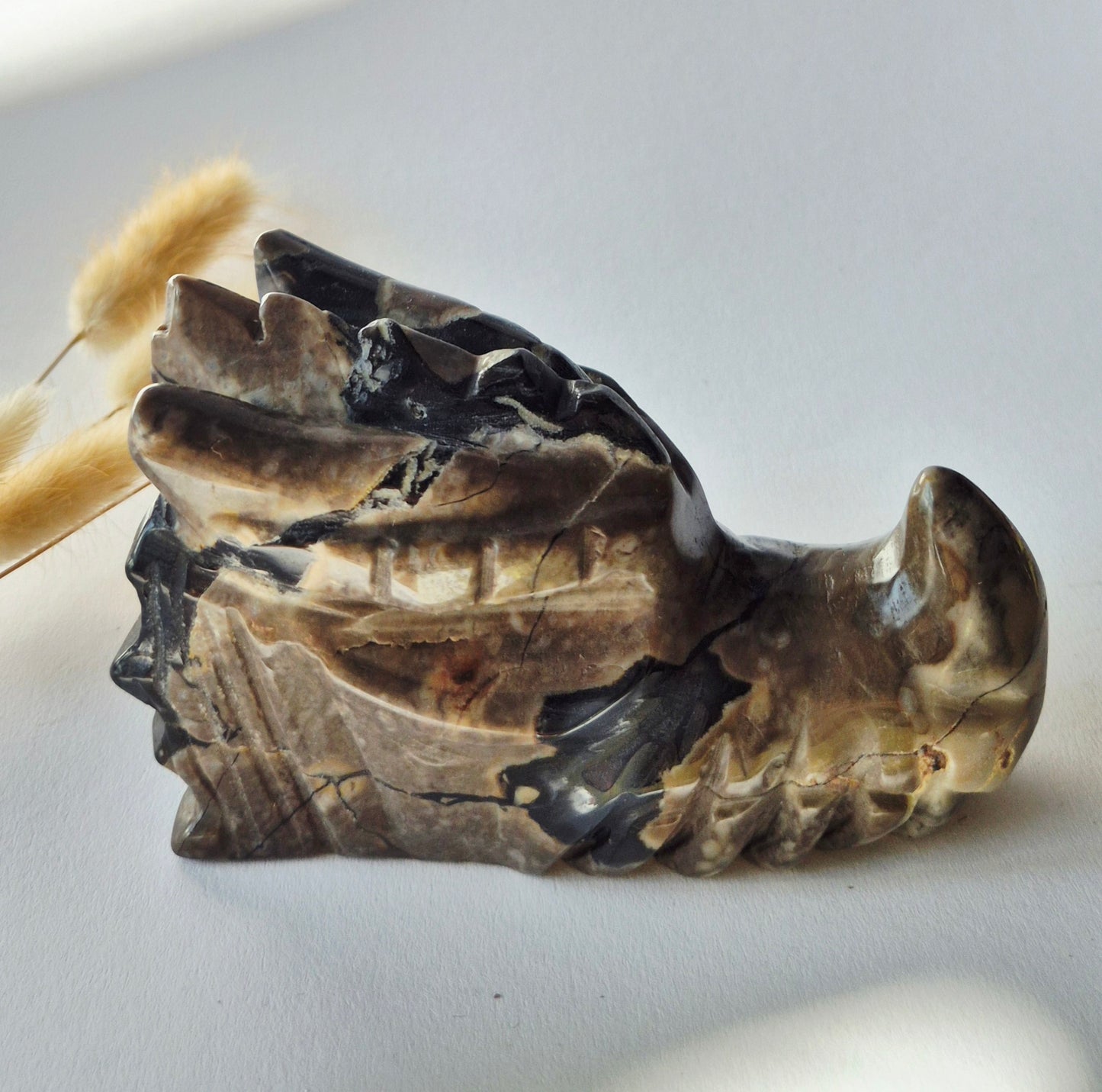 Edelsteen UV-Reactieve Volcano Agate Dragon Skull – 573 g | Mystieke Energie & Spirituele Bescherming