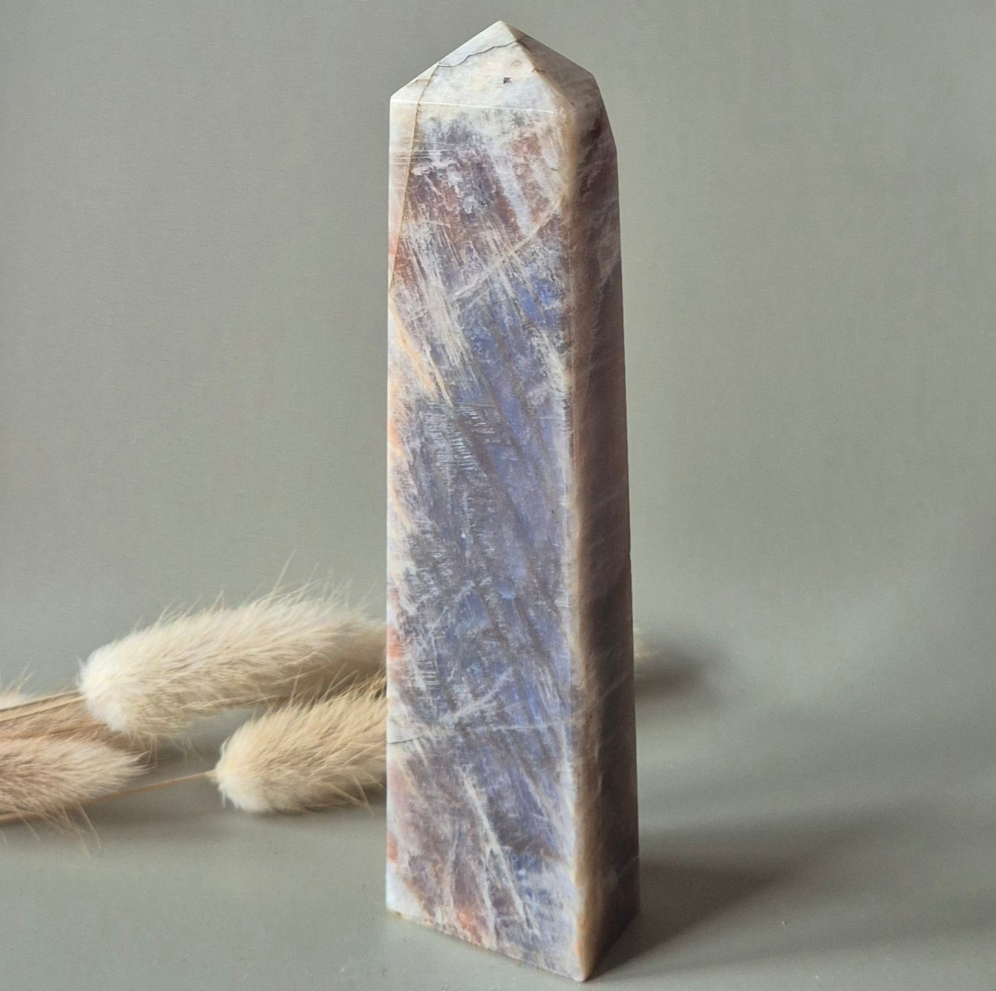 Edelsteen Grote Flashy Maansteen Toren – 13-15 cm Obelisk