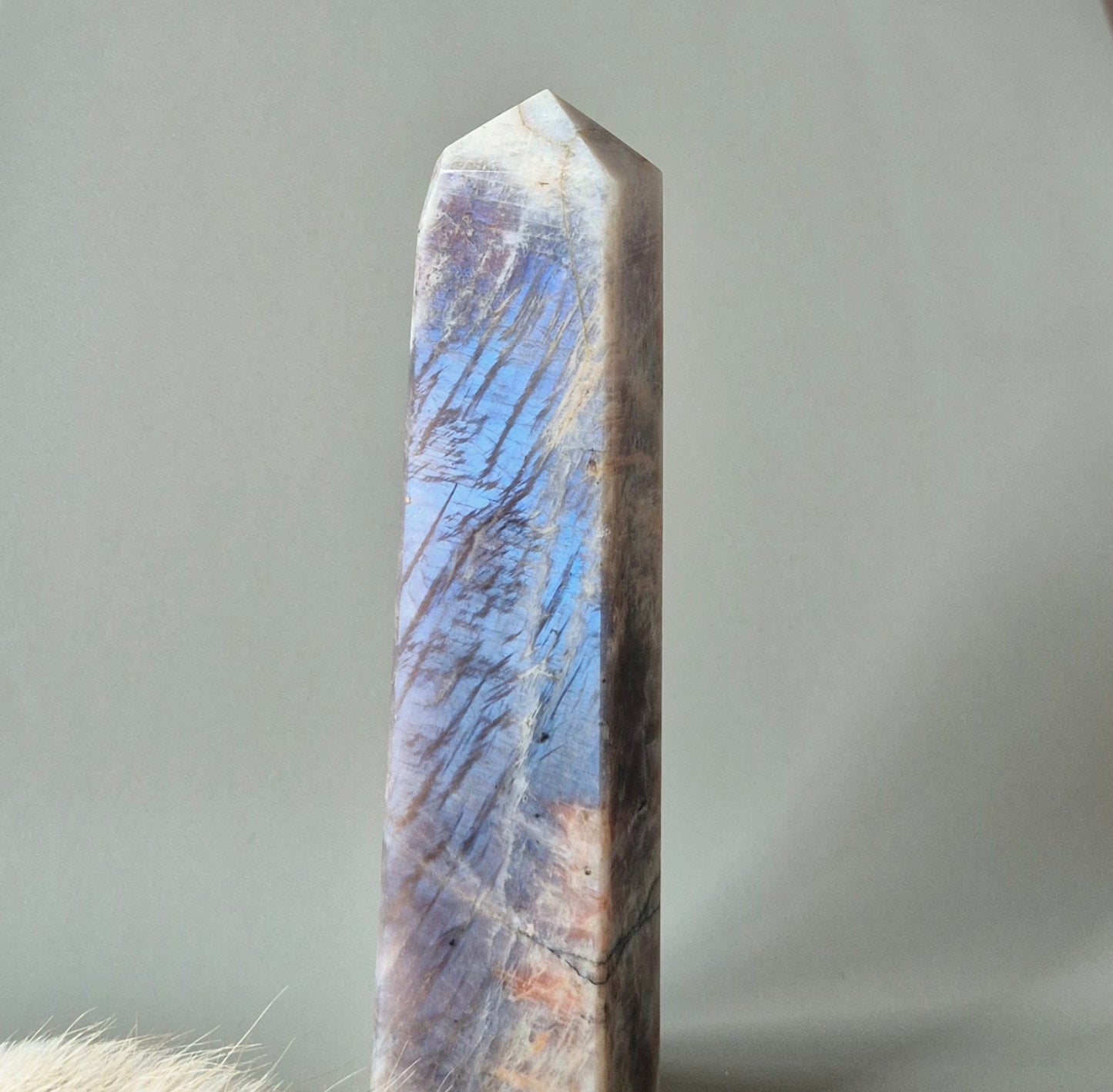 Edelsteen Grote Flashy Maansteen Toren – 13-15 cm Obelisk