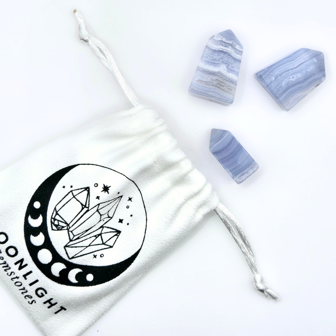 Mini points calming colors of Blue Lace Agate at Moonlight
