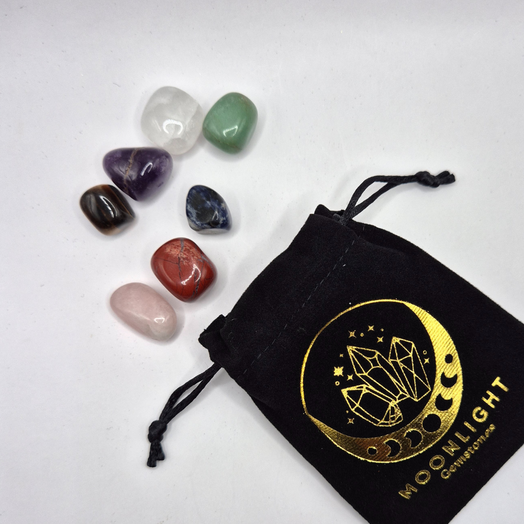 7 Chakra Trommelstenen in Fluwelen Zakje (Cadeau Idee)