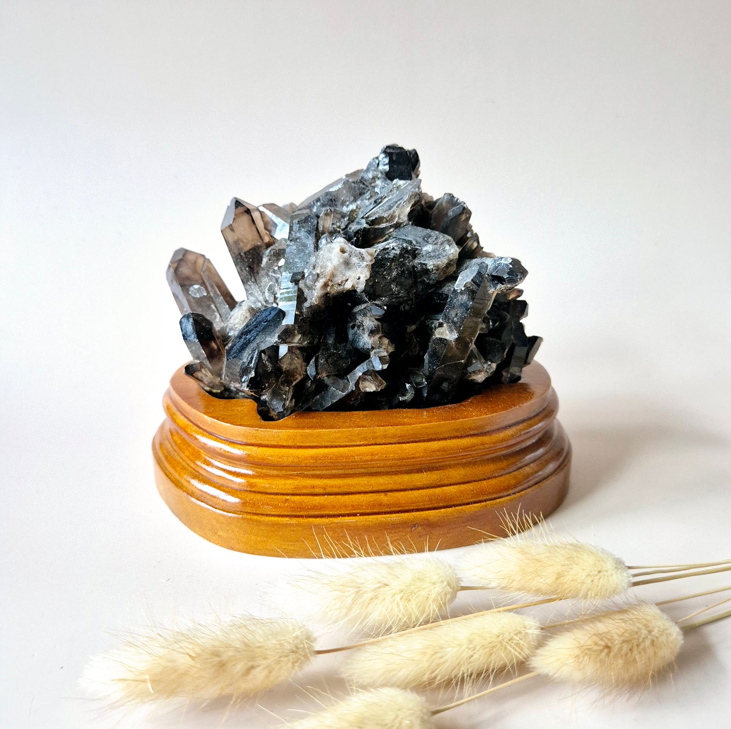 XL Ruwe Smoky Quartz Edelsteen Cluster op Houten Standaard