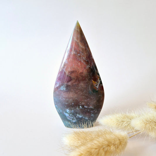 Ozean-Jaspis – Druzy Teardrop Drop stehend Edelstein Kristall – ca. 13 x 6 cm 240 Gramm Ozean-Jaspis