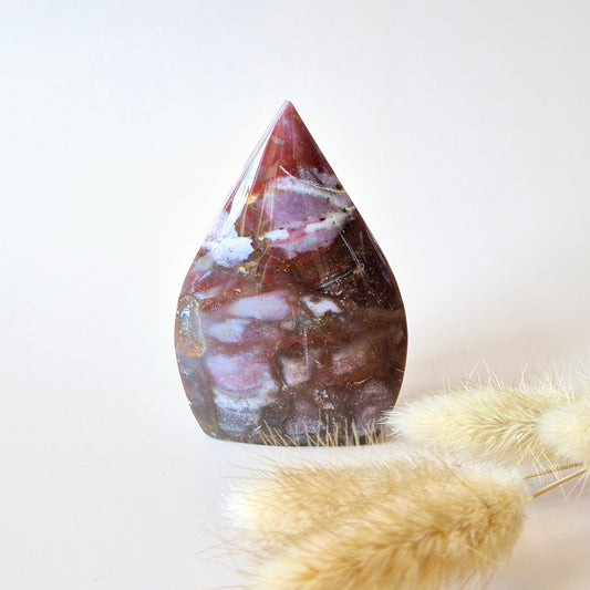 Ozean-Jaspis – Druzy Teardrop Drop stehend Edelstein Kristall – A. 9 x 6 cm 219 Gramm Ozean-Jaspis