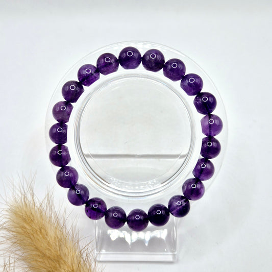 Edelsteen armband met 8mm ronde kralen - Amethist