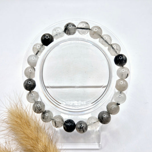 Edelsteen armband met 8mm ronde kralen - Black Tourmaline Rutilated Quartz