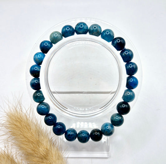 Edelsteen armband met 8mm ronde kralen - Blue Apatite / Blauwe Apatiet