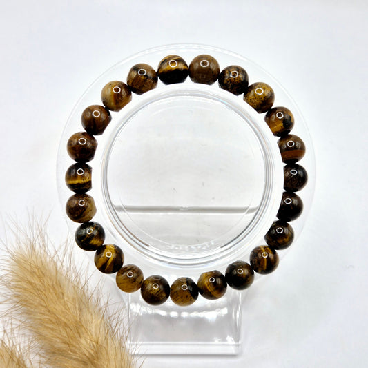 Edelsteen armband met 8mm ronde kralen - Tijgeroog / Tiger Eye