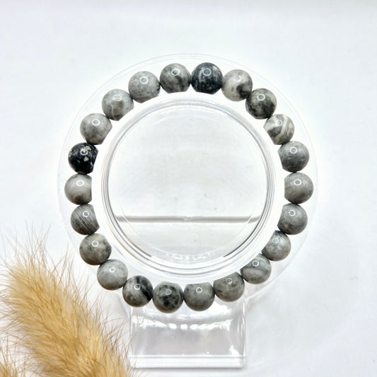 Edelsteen armband met 8mm ronde kralen - Grey Map Jasper